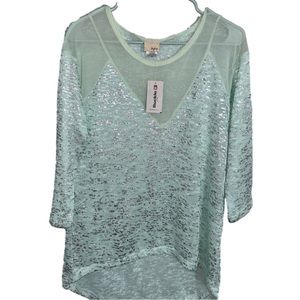Buckle Mint Green Sheer Sequin Knit Top